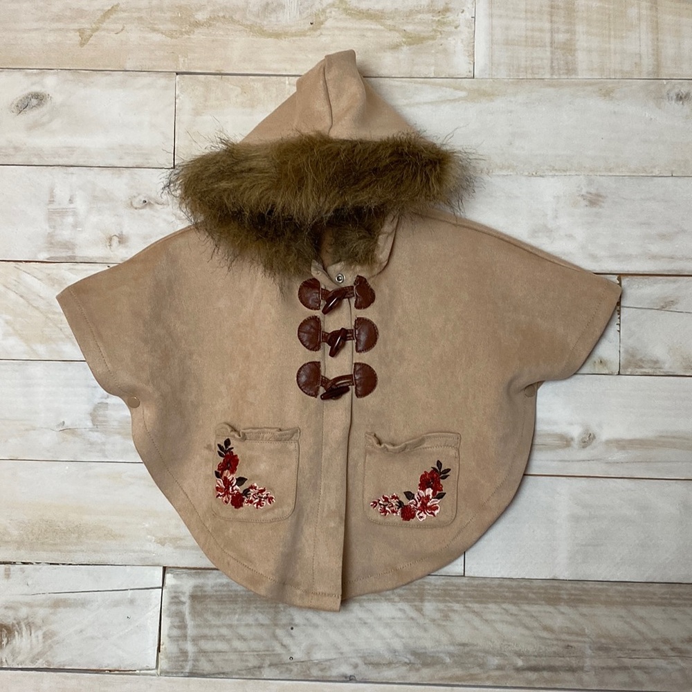 Little Lass Toddler Poncho with Floral Embroidery Size 2T